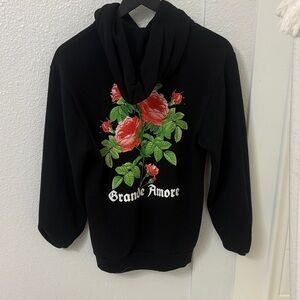 Black Floral Embroidered Hoodie
